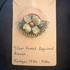 Vintage Silver Forest Dogwood Brooch - Gold and Orange
